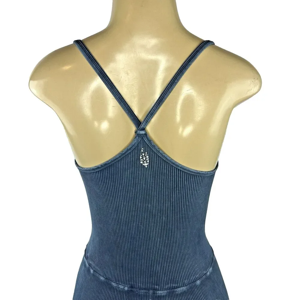 Free People Movement Happiness Runs Square Neck One Piece Jumpsuit Size M/L Blue - Picture 7 of 10